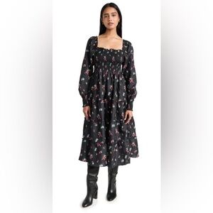 Hill House The Naomi Nap Dress- Black Ikat Floral